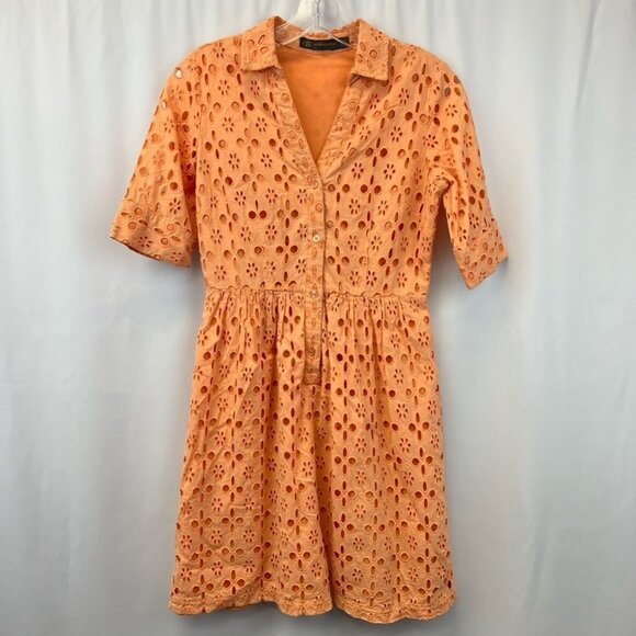 Outback Red Womens Fit & Flare Dress Orange Eyelet Button V Neck Short Sleeve 2 - Picture 1 of 11